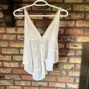 Flowy cross back tie white tank top